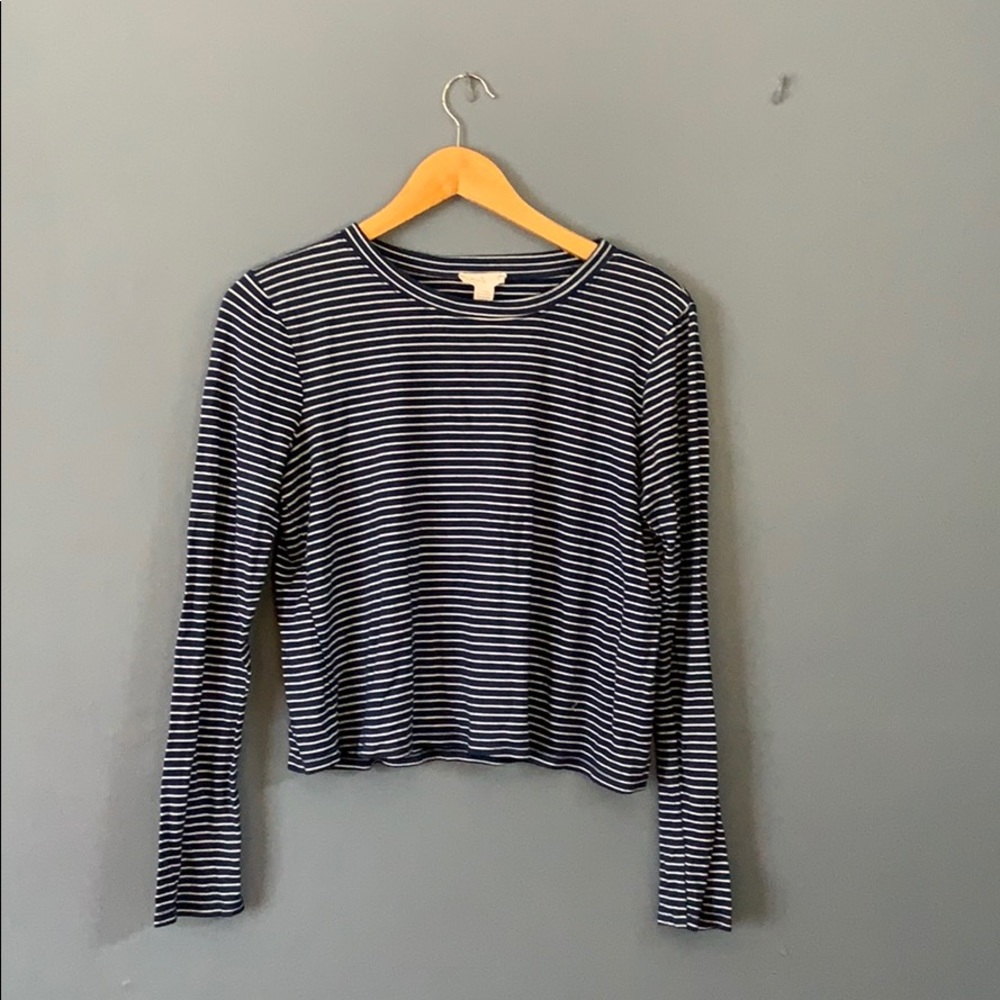 Full Tilt Blue&White Striped Cropped Longsleeve